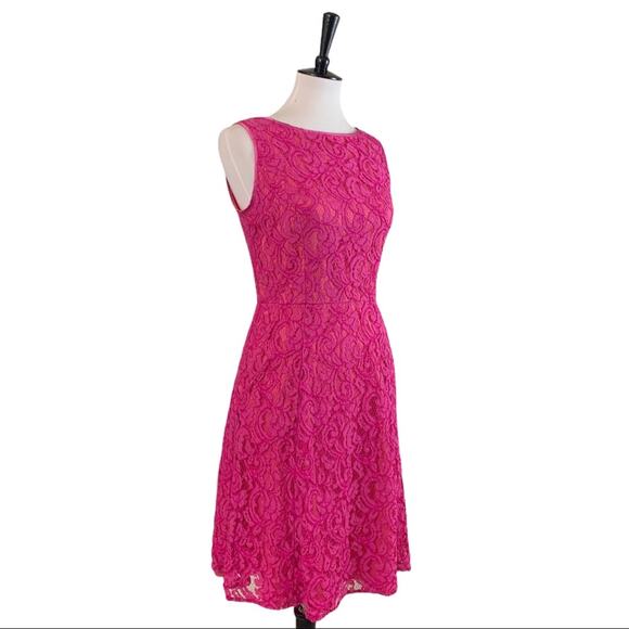 Adrianna Papell Party Dress Fuchsia Pink Lace A-line Dress Women's Size 4 - Picture 2 of 10